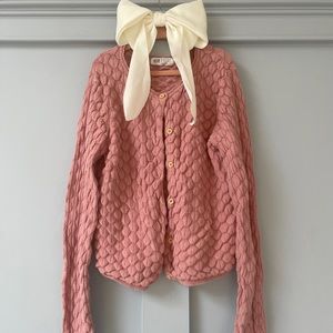 Girls H&M Dusty Rose Pintuck Textured Button Up Sweater w/Wood Buttons size 8-10